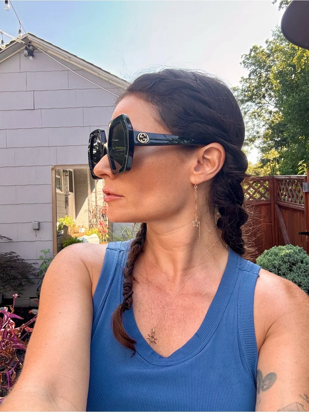 Authentic Gucci Black Hexagonal Sunglasses with Dark Lenses